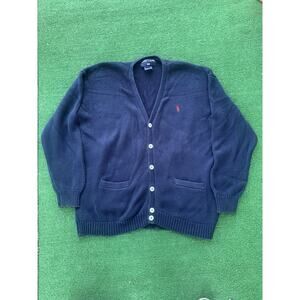Vintage Polo Sport Mens Cardigan Cotton V-Neck Navy Blue Size Large